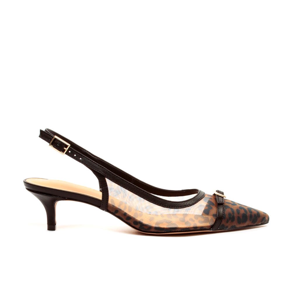 Slingback Couro Preto Salto Baixo Cecconello 2629007-1