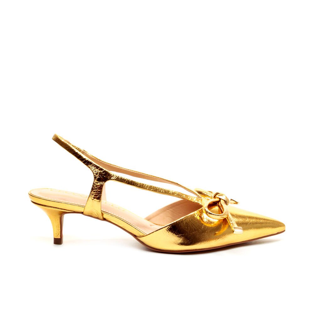 Slingback Couro Ouro Salto Baixo Cecconello 2629012-2