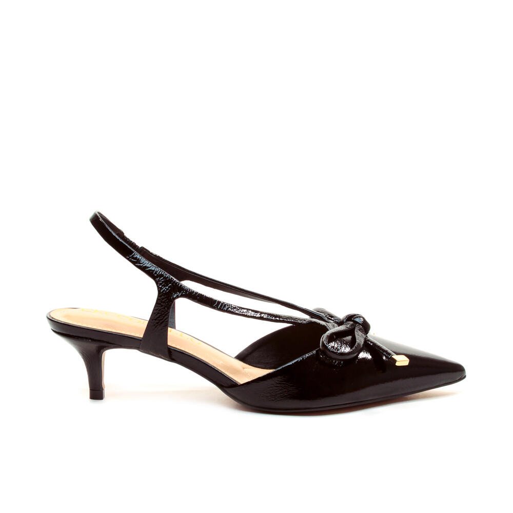 Slingback Couro Preto Salto Baixo Cecconello 2629012-3