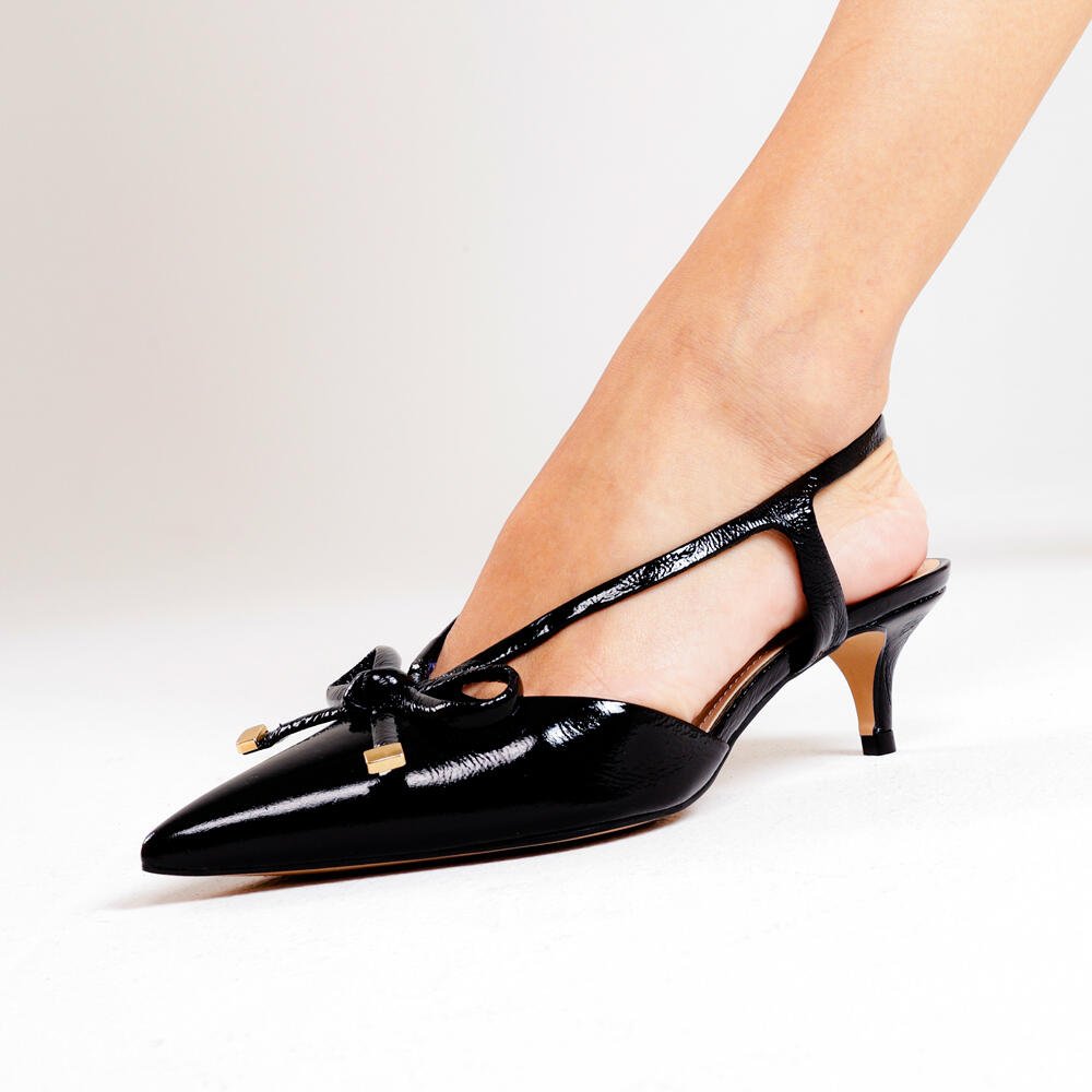 Slingback Couro Preto Salto Baixo Cecconello 2629012-3 Preto 2