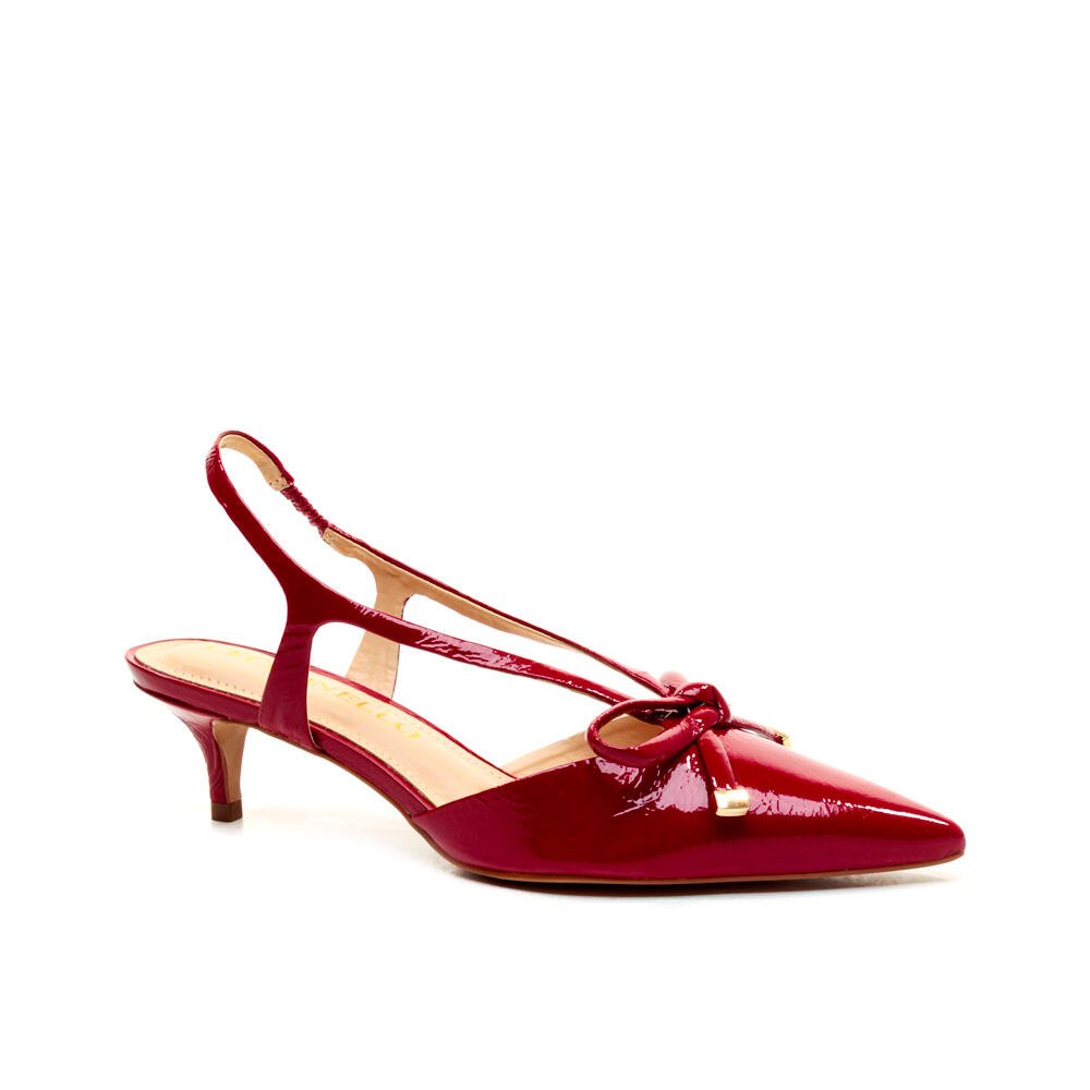 Slingback Couro Vermelho Salto Baixo Cecconello 2629012-6 Vermelho 2