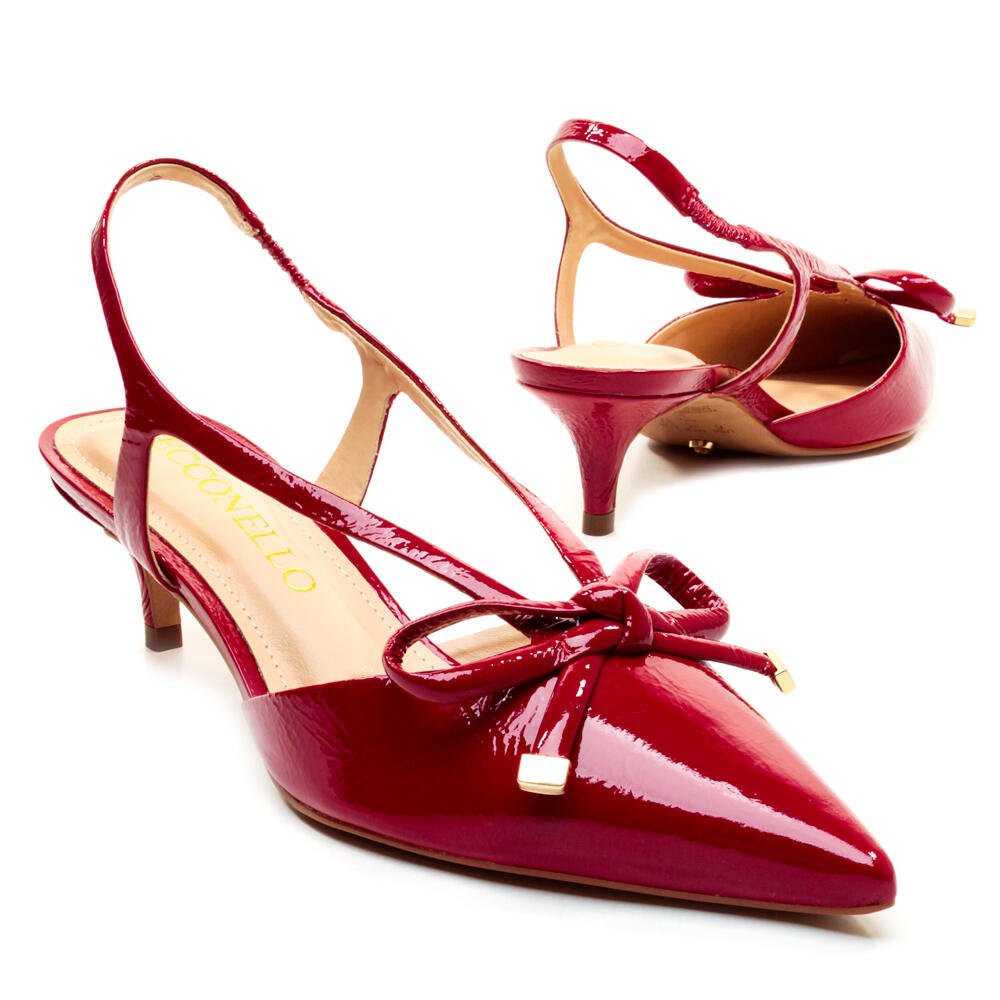 Slingback Couro Vermelho Salto Baixo Cecconello 2629012-6 Vermelho 5
