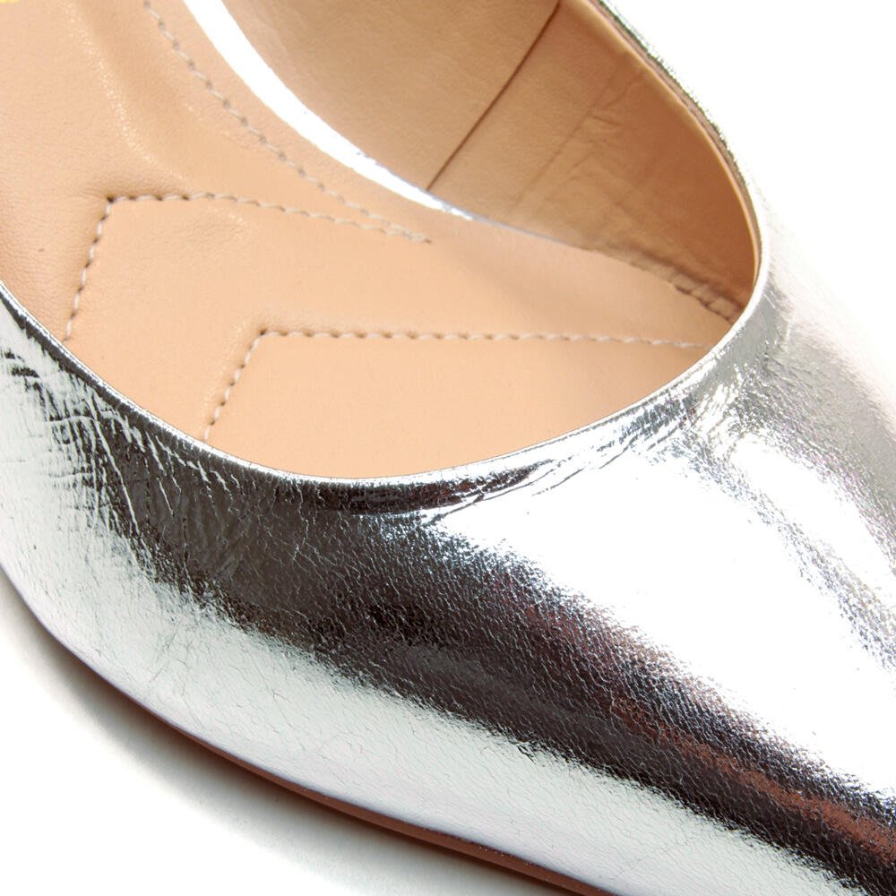 Scarpin Couro Prata Salto Baixo Cecconello 2629001-12 Prata 5