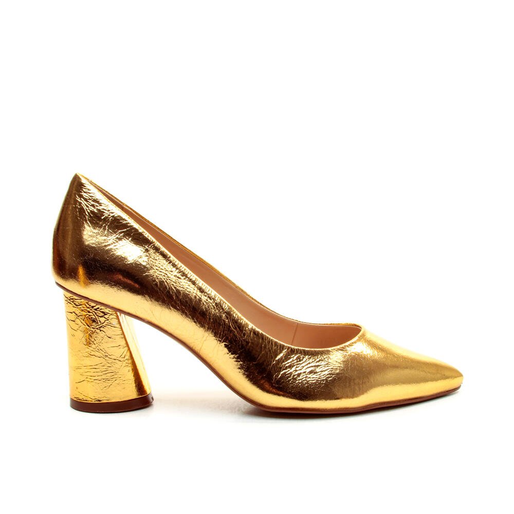 Scarpin Couro Ouro Salto Bloco MÉdio Cecconello 2630001-10