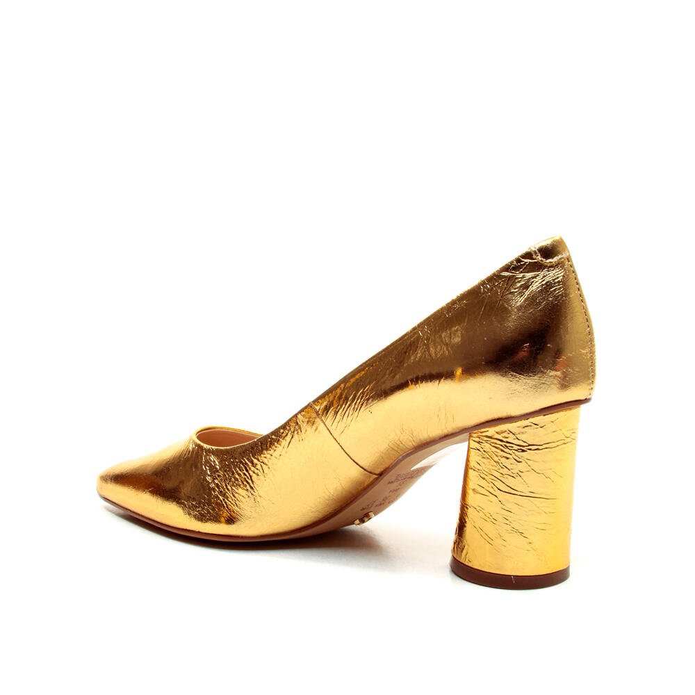 Scarpin Couro Ouro Salto Bloco MÉdio Cecconello 2630001-10 Ouro 3