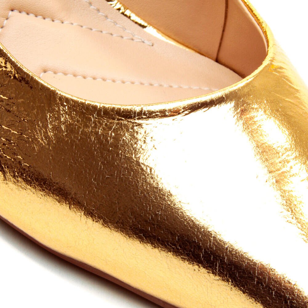 Scarpin Couro Ouro Salto Bloco MÉdio Cecconello 2630001-10 Ouro 4