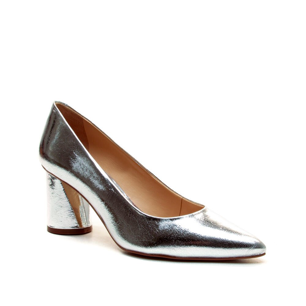 Scarpin Couro Prata Salto Bloco MÉdio Cecconello 2630001-11 Prata 2