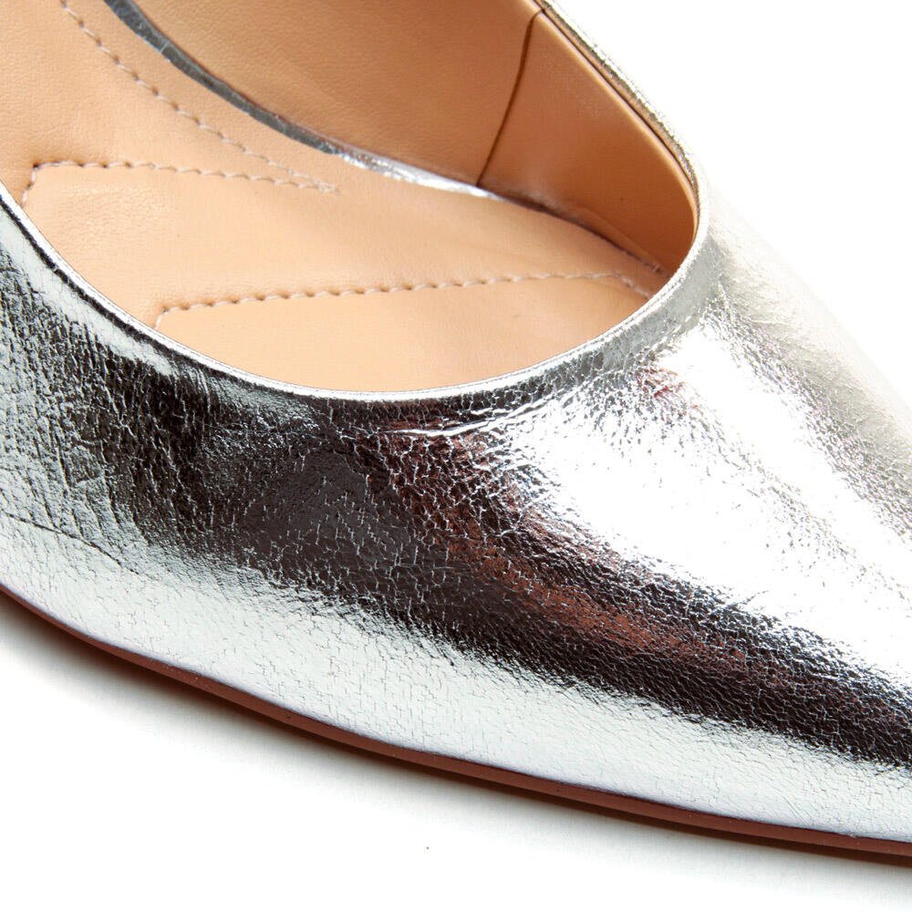 Scarpin Couro Prata Salto Bloco MÉdio Cecconello 2630001-11 Prata 5