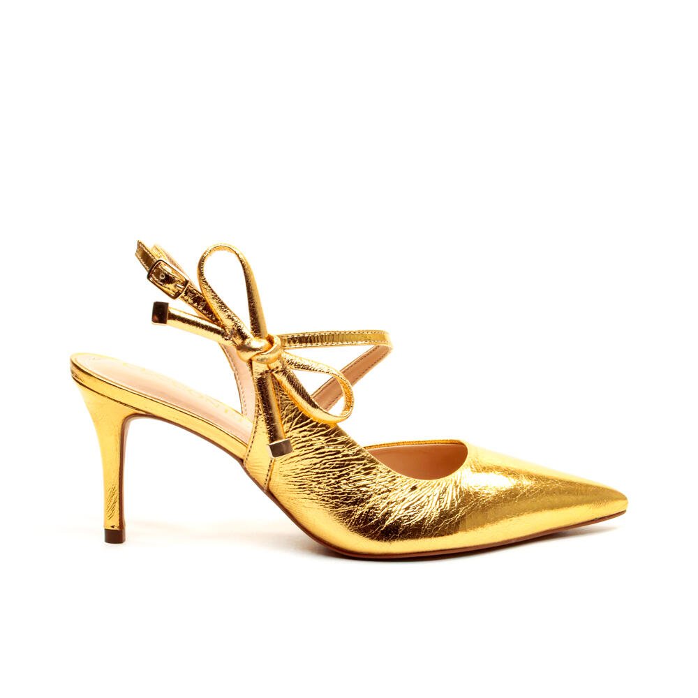 Slingback Couro Ouro Salto MÉdio Cecconello 2658008-1