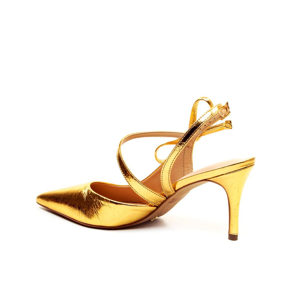 Slingback Couro Ouro Salto MÉdio Cecconello 2658008-1 Ouro 4