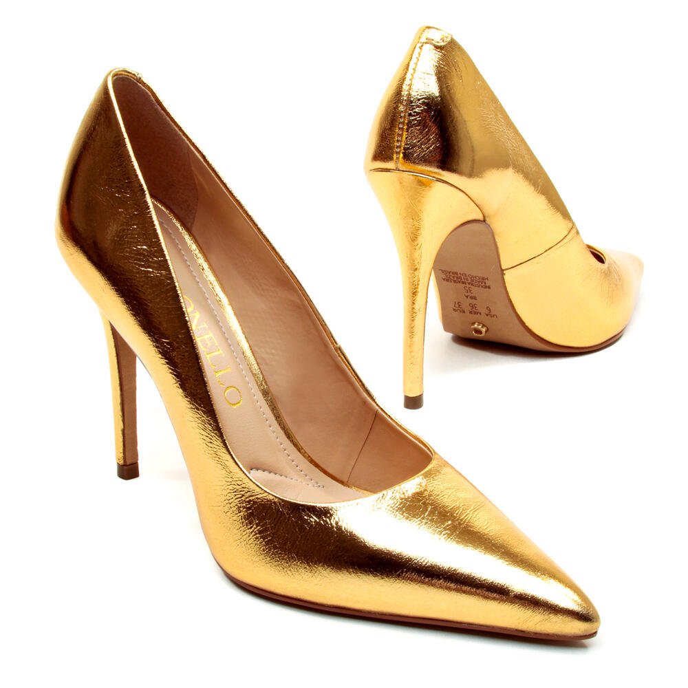 Scarpin Couro Ouro Salto Alto Cecconello 2130008-107 Ouro 4