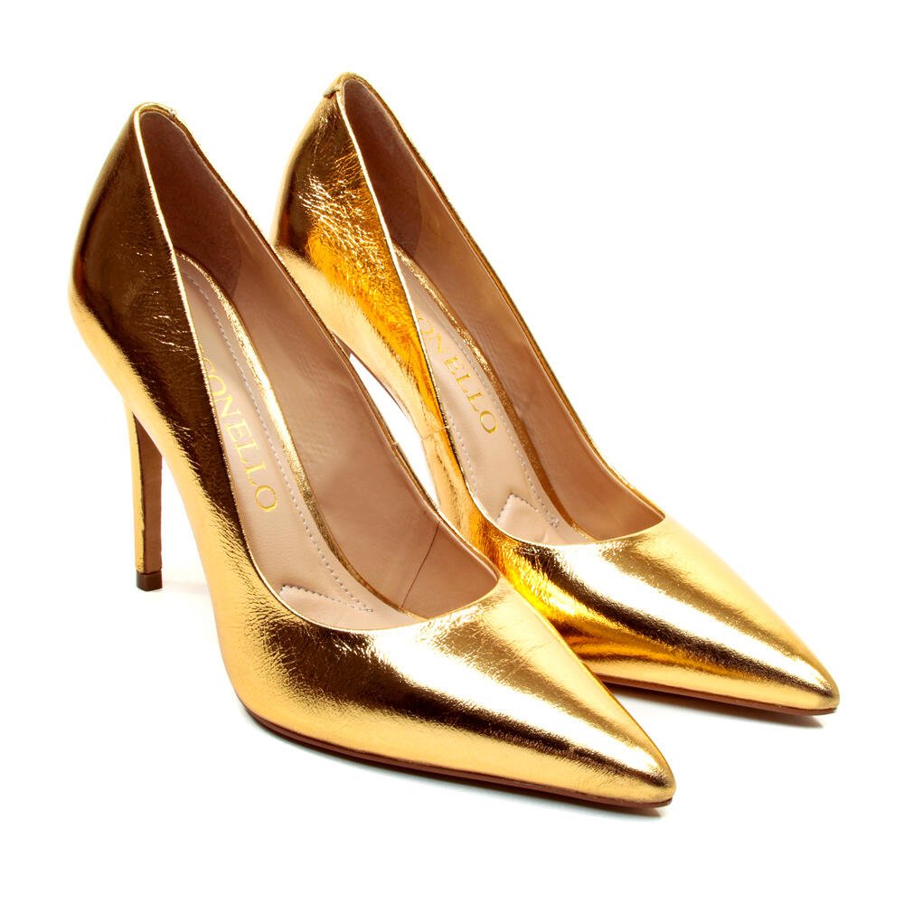 Scarpin Couro Ouro Salto Alto Cecconello 2130008-107 Ouro 5