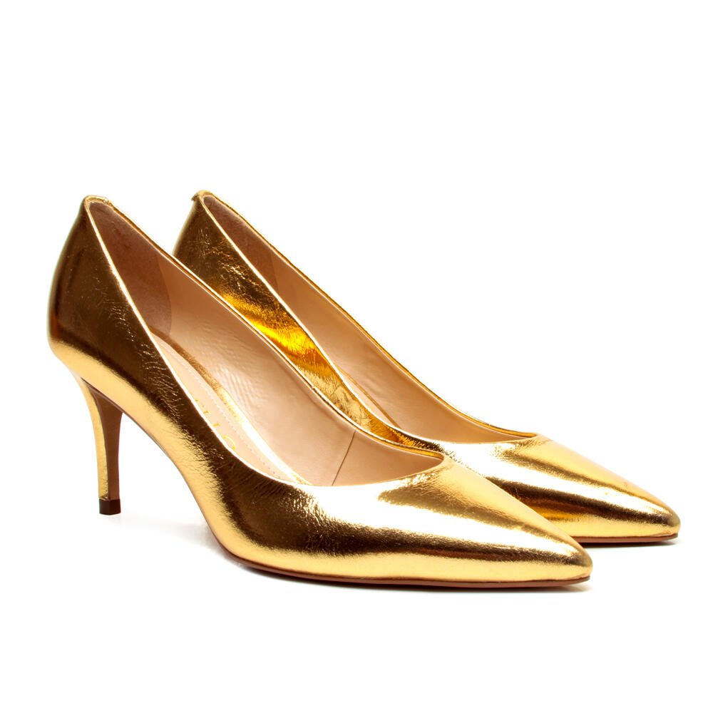 Scarpin Couro Ouro Salto MÉdio Cecconello 2399001-35 Ouro 4