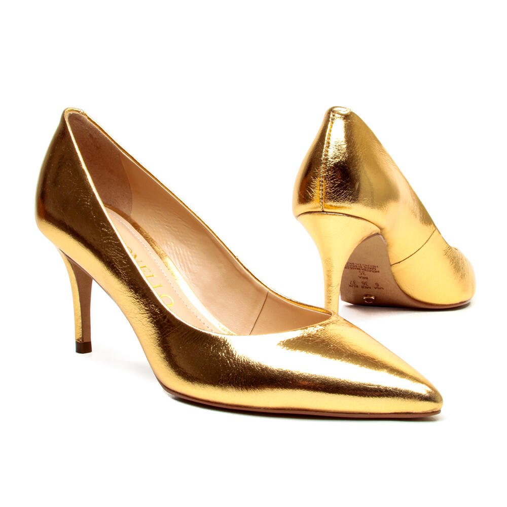 Scarpin Couro Ouro Salto MÉdio Cecconello 2399001-35 Ouro 5