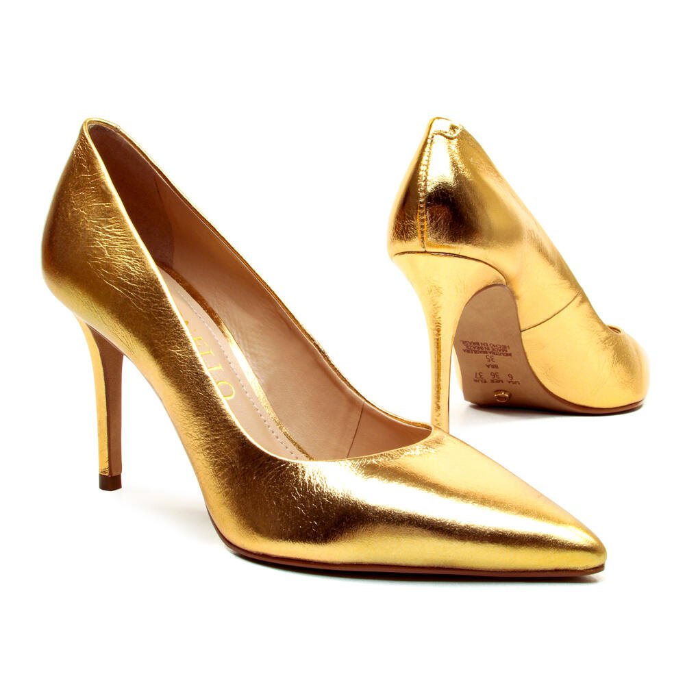 Scarpin Couro Ouro Salto Alto Cecconello 2440001-5 Ouro 5