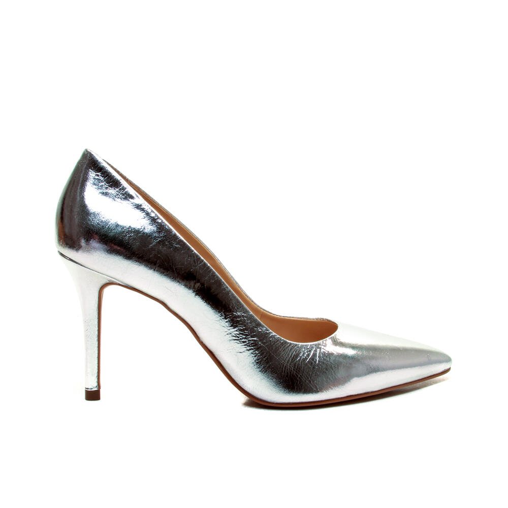 Scarpin Couro Prata Salto Alto Cecconello 2440001-6