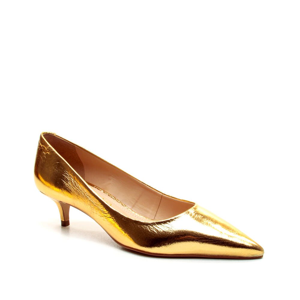 Scarpin Couro Ouro Salto Baixo Cecconello 2629001-11 Ouro 2