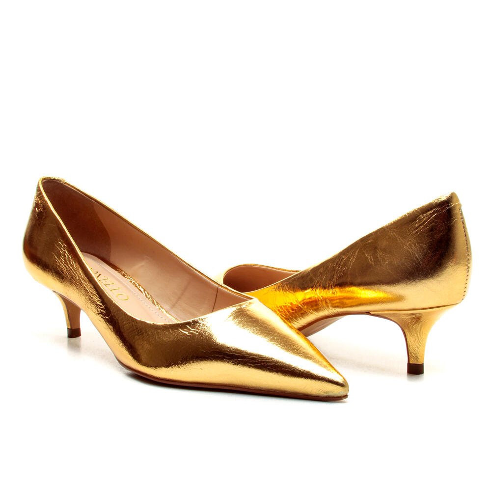 Scarpin Couro Ouro Salto Baixo Cecconello 2629001-11 Ouro 4