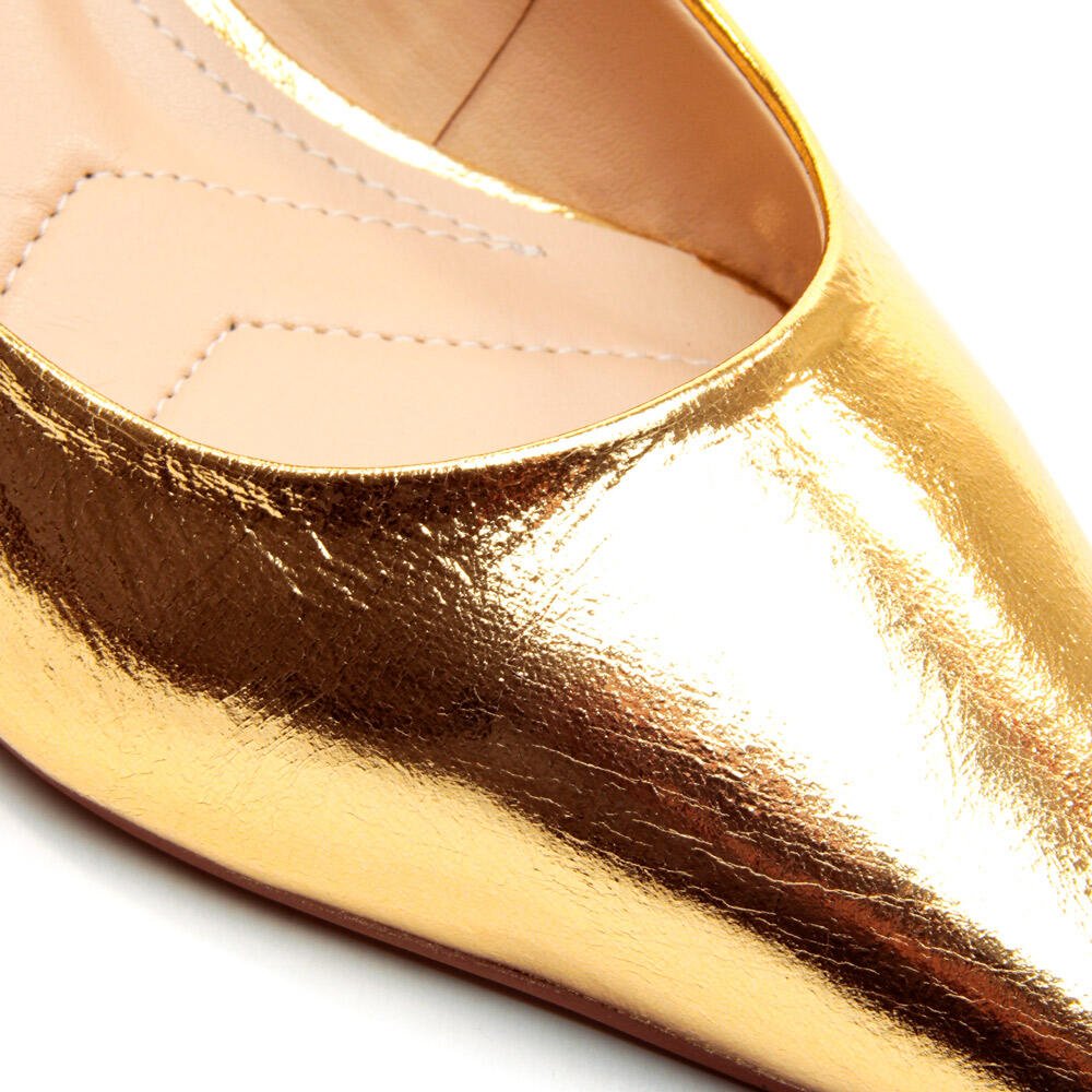 Scarpin Couro Ouro Salto Baixo Cecconello 2629001-11 Ouro 5