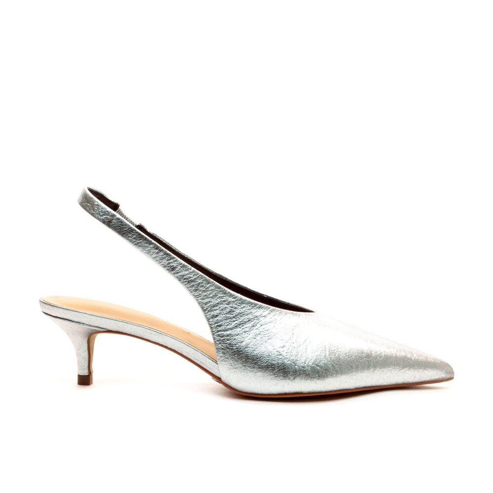 Slingback Couro Prata Salto Baixo Cecconello 2629002-4
