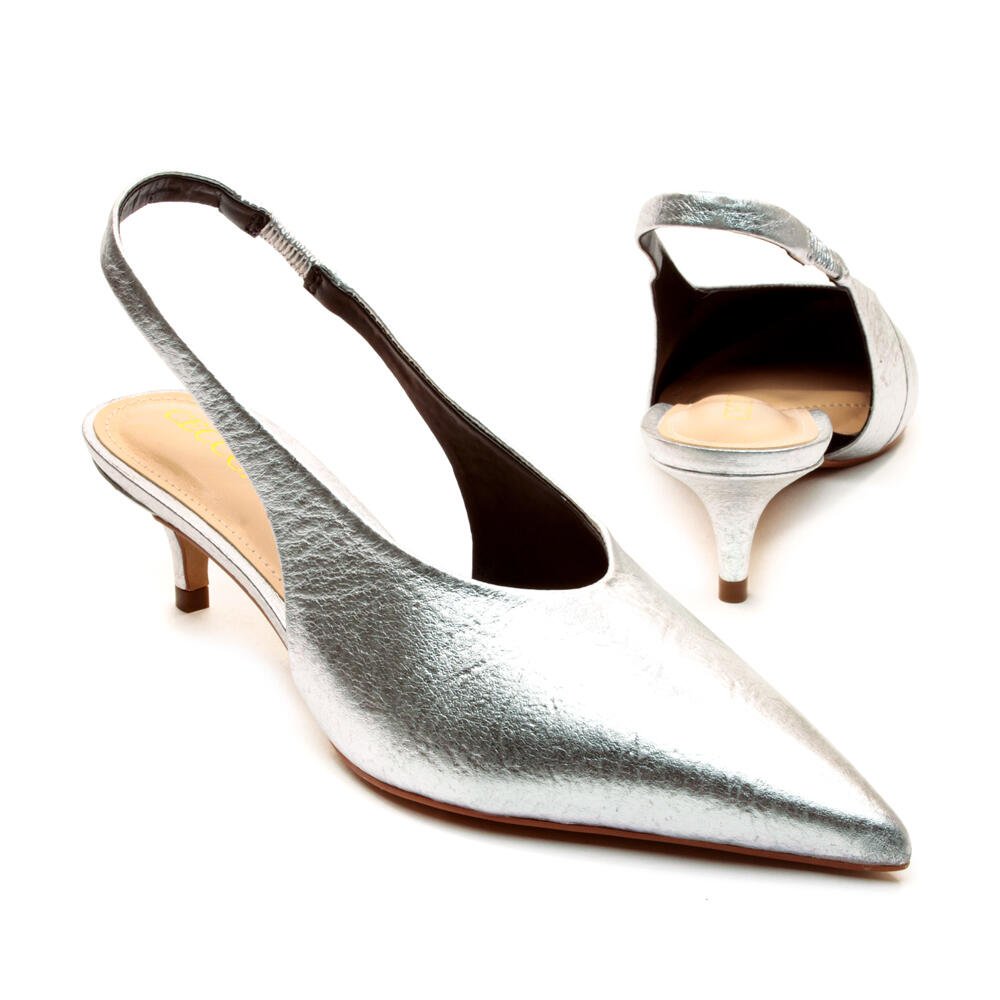 Slingback Couro Prata Salto Baixo Cecconello 2629002-4 Prata 5