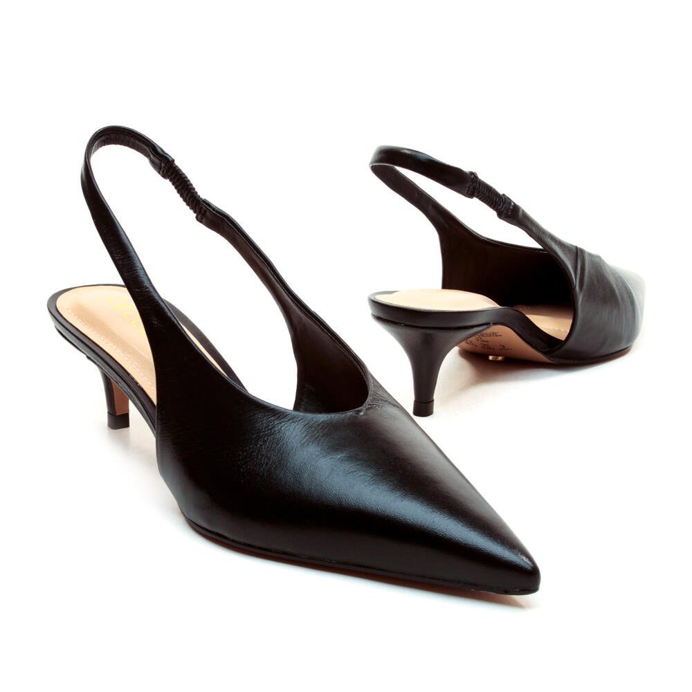 Slingback Couro Preto Salto Baixo Cecconello 2629002-9 Preto 3
