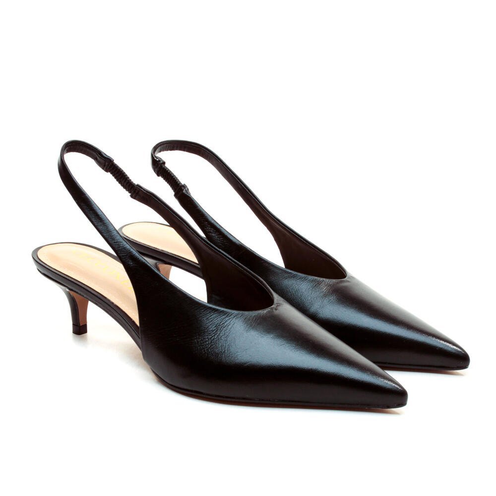 Slingback Couro Preto Salto Baixo Cecconello 2629002-9 Preto 4