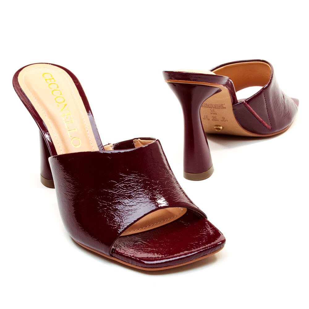 Tamanco Couro Bordô Salto Alto Cecconello 2693002-2 Bordô 5