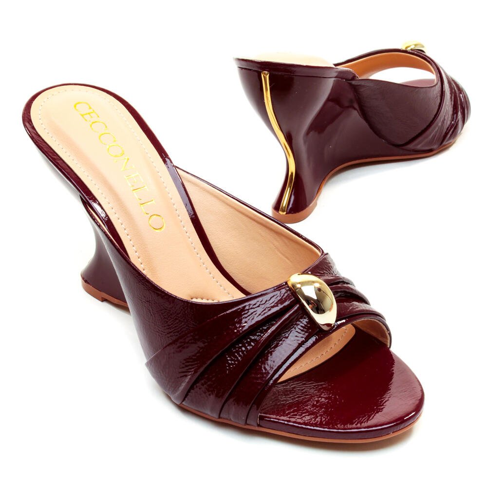 Tamanco Couro Bordô Salto Alto Cecconello 2697001-1 Bordô 5