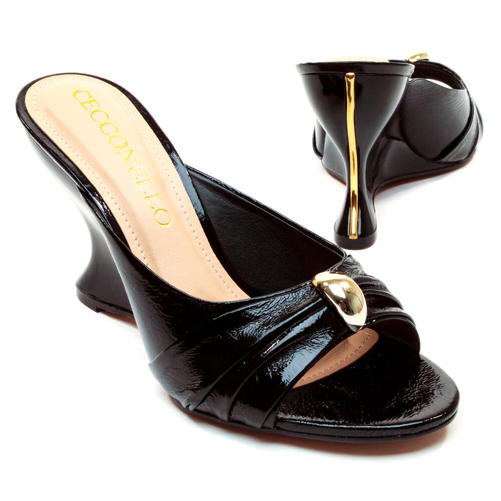 Tamanco Couro Preto Salto Alto Cecconello 2697001-5 Preto 5