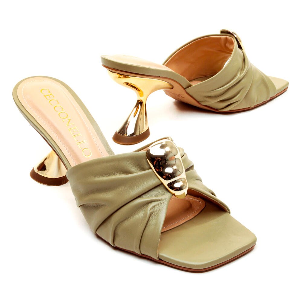 Tamanco Couro Verde Salto MÉdio Cecconello 2656003-1 Verde 5