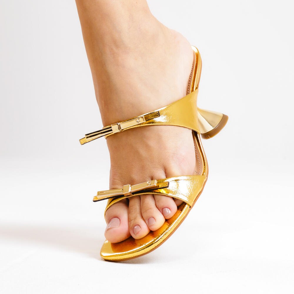 Tamanco Couro Ouro Salto MÉdio Cecconello 2692001-1 Ouro 2