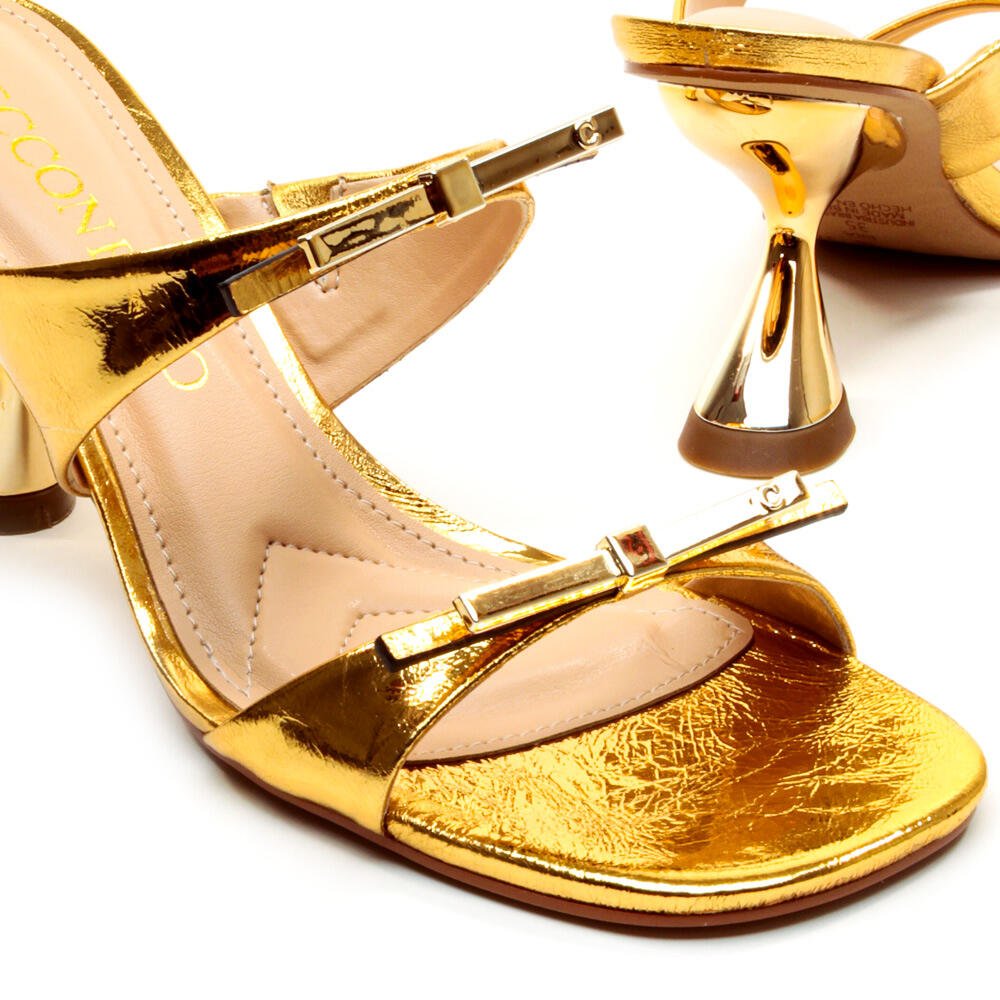 Tamanco Couro Ouro Salto MÉdio Cecconello 2692001-1 Ouro 5