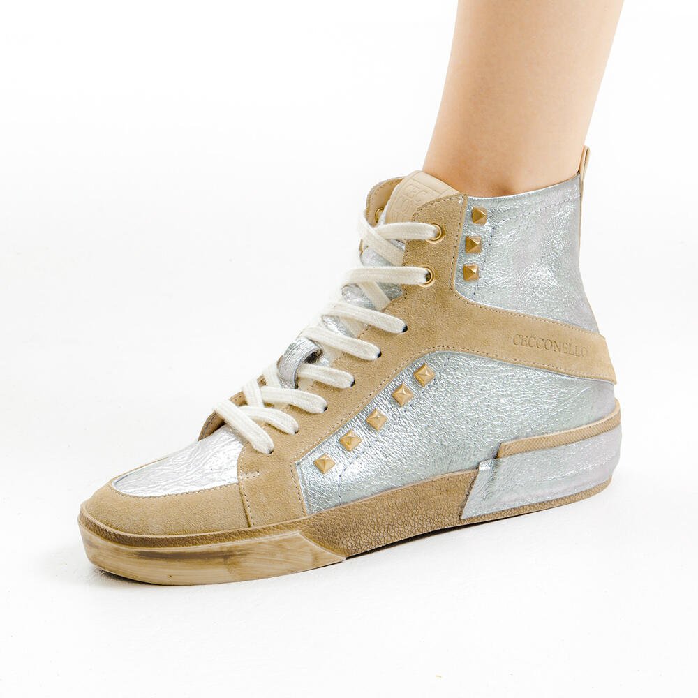 TÊNis Couro Prata Cano Alto Cecconello 2618005-2 Prata/Bege 2