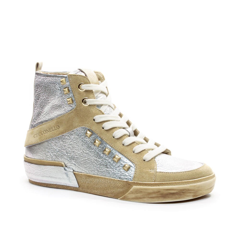 TÊNis Couro Prata Cano Alto Cecconello 2618005-2 Prata/Bege 3