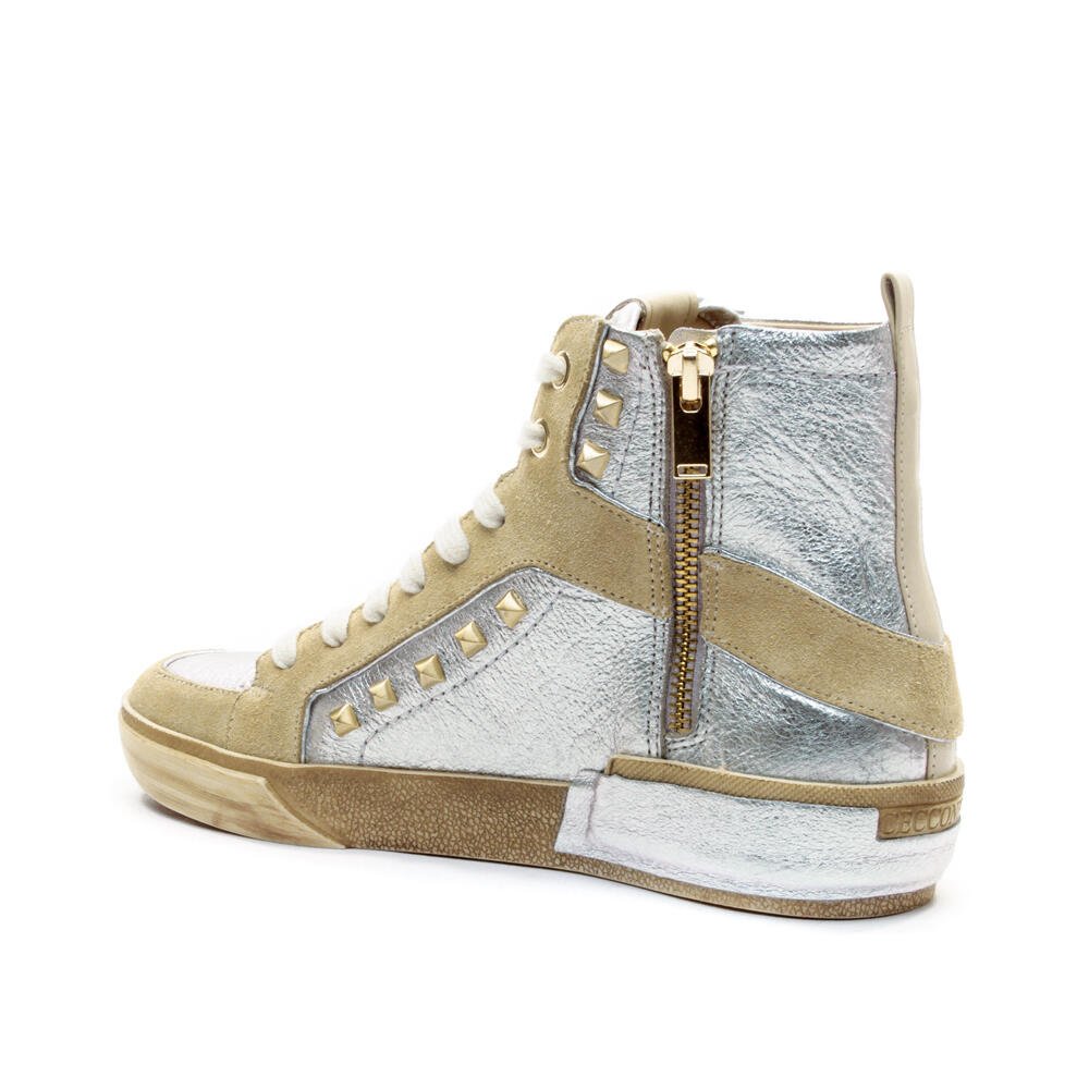 TÊNis Couro Prata Cano Alto Cecconello 2618005-2 Prata/Bege 4