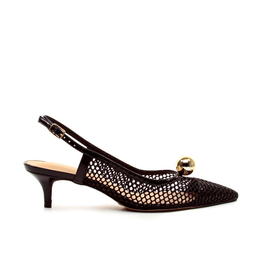 Slingback Couro Preto Salto Baixo Cecconello 2716004-1