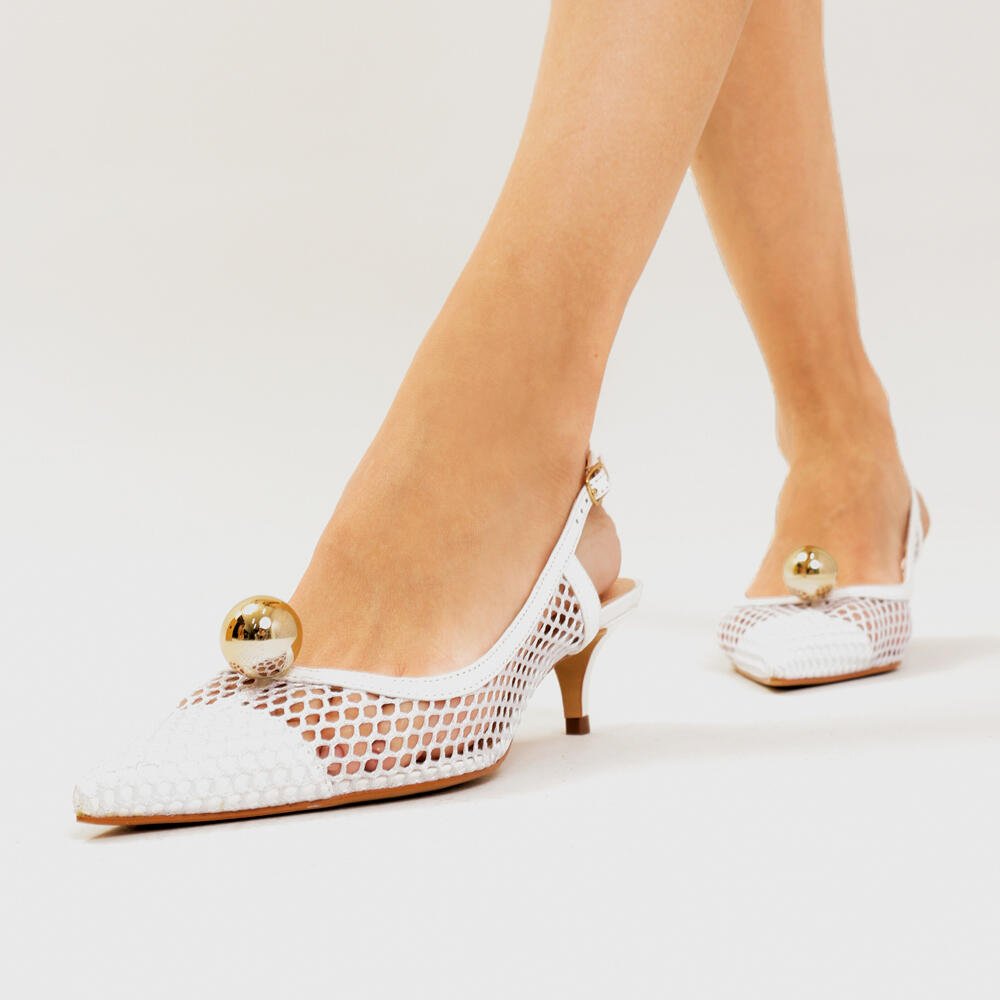 Slingback Couro Branco Salto Baixo Cecconello 2716004-2 Branco 2