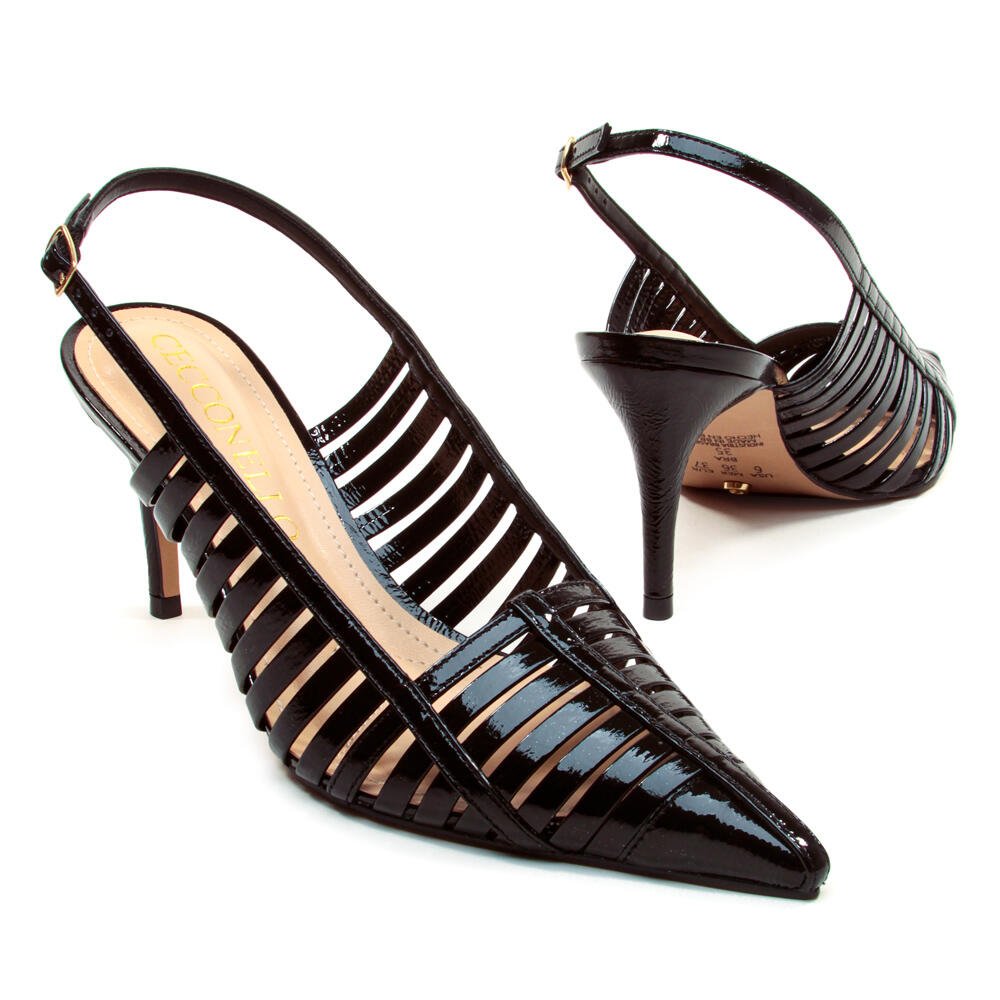 Slingback Couro Preto Salto Médio Cecconello 2717005-1 Preto 5