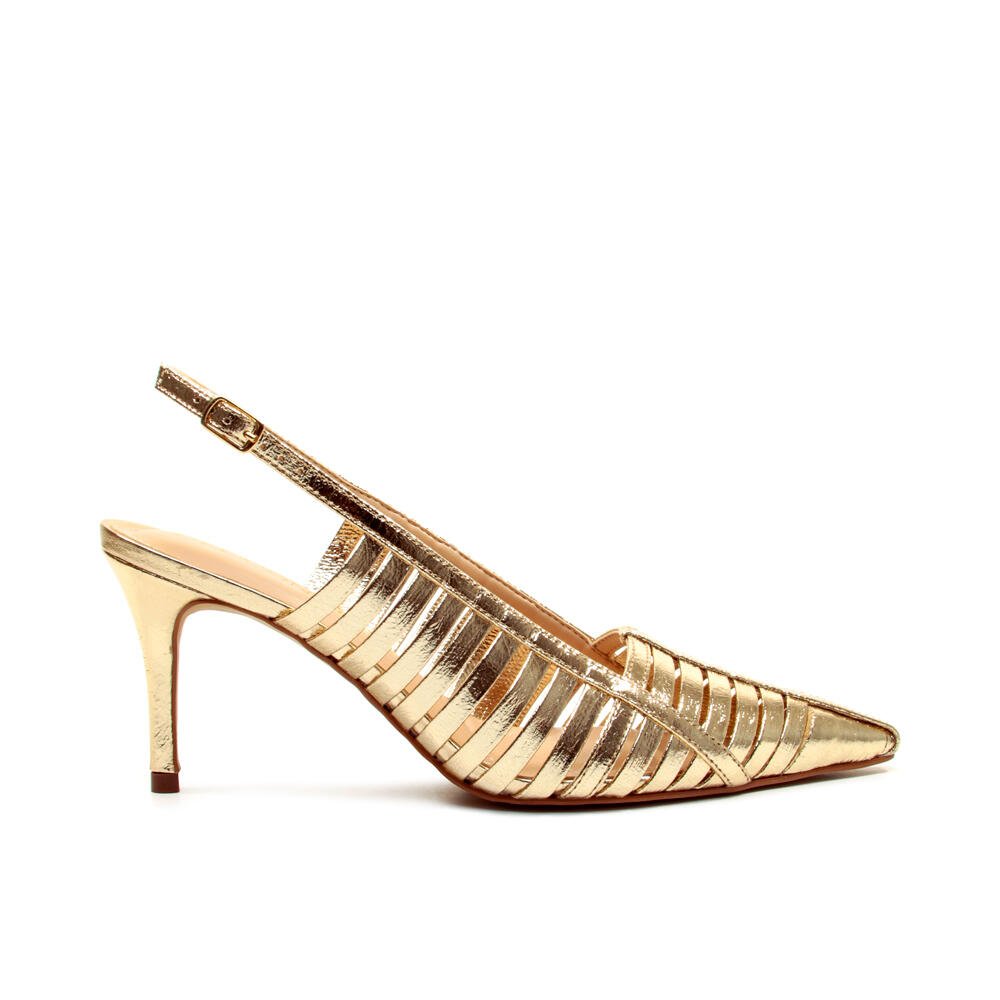 Slingback Couro Ouro Light Salto Médio Cecconello 2717005-2