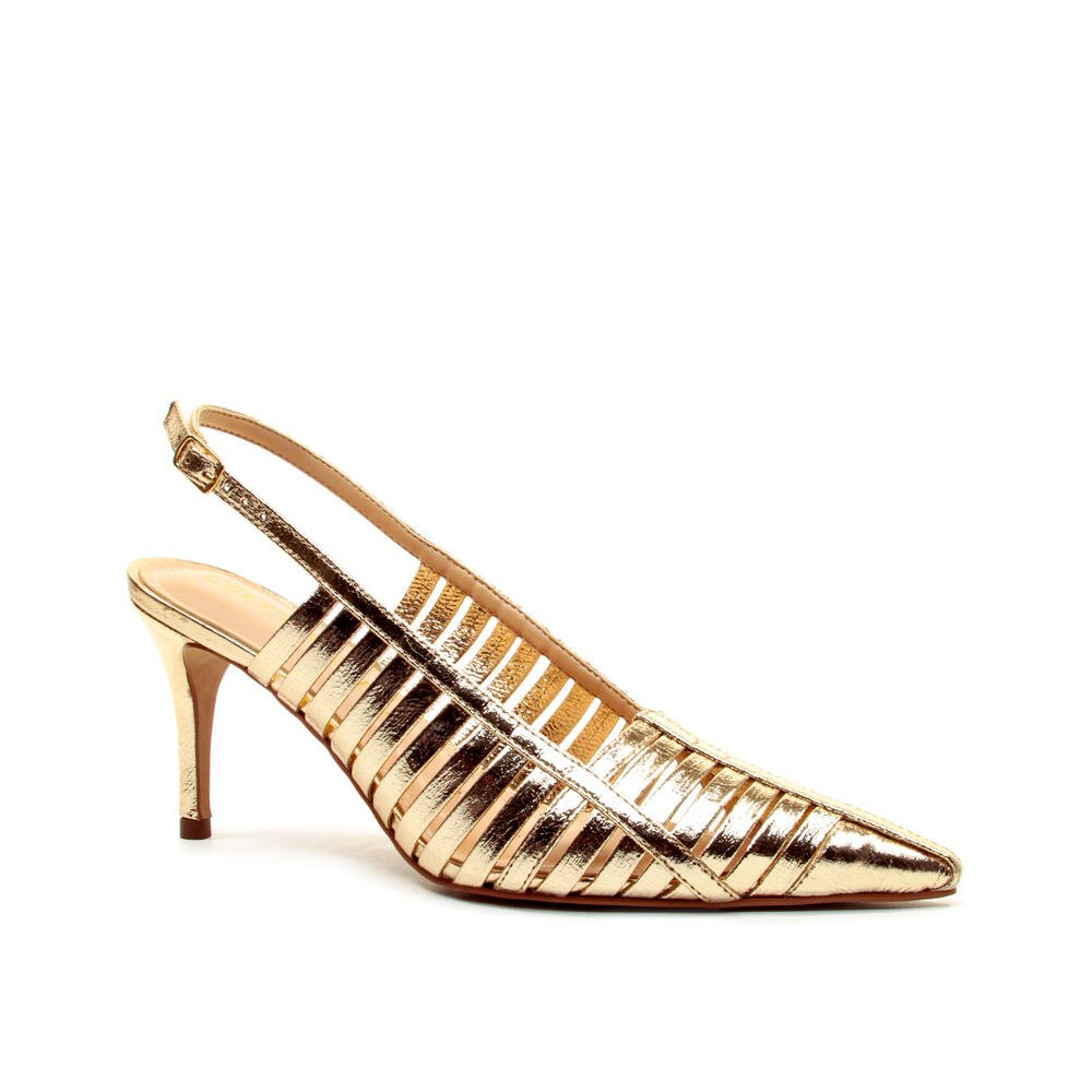 Slingback Couro Ouro Light Salto Médio Cecconello 2717005-2 Ouro Light 3