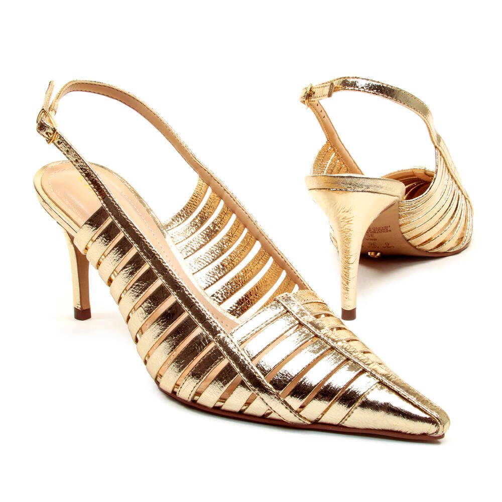 Slingback Couro Ouro Light Salto Médio Cecconello 2717005-2 Ouro Light 5