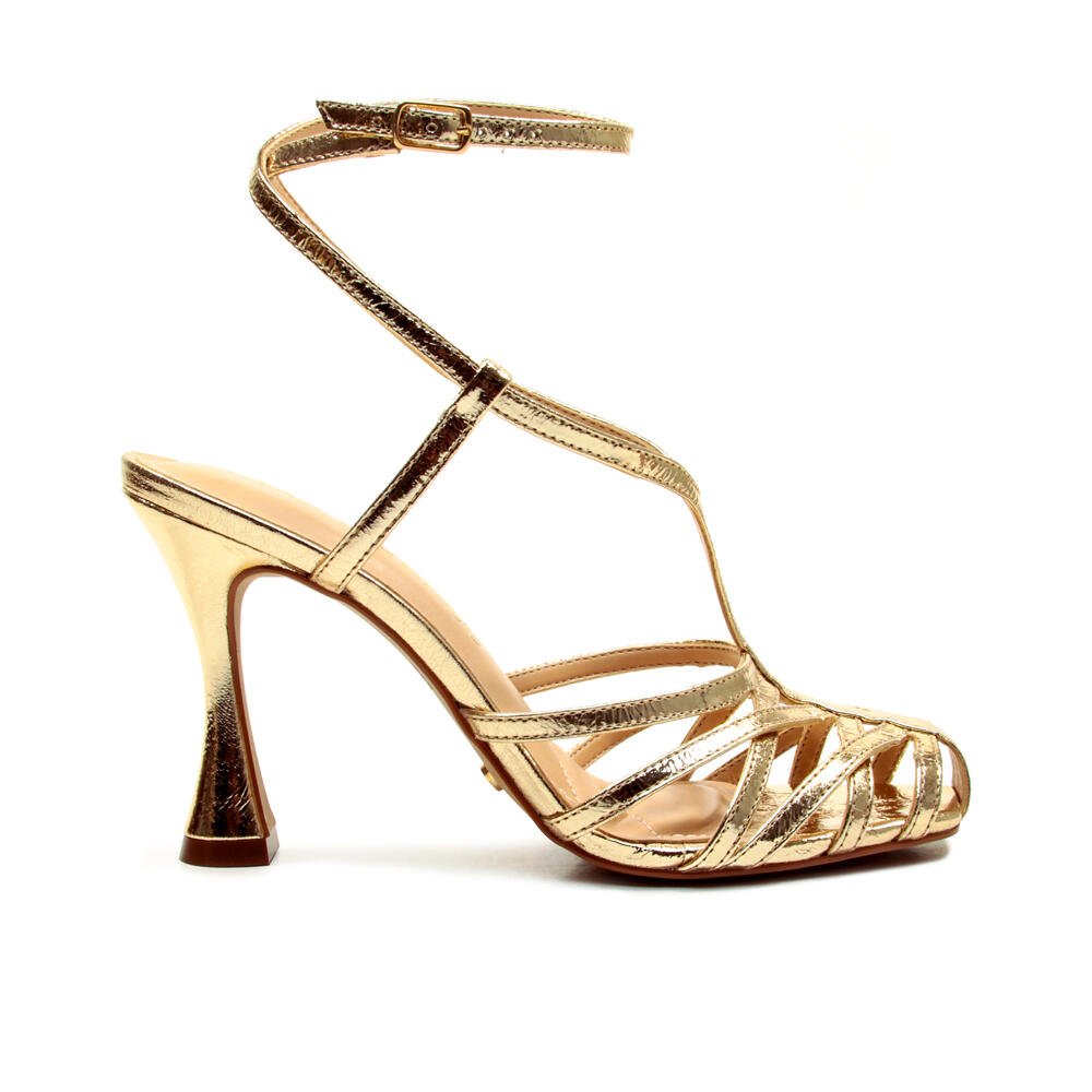 Sandália Couro Ouro Light Salto Alto Cecconello 2721005-1