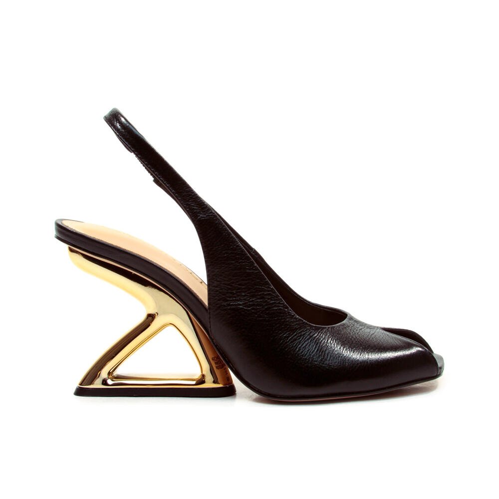 Slingback Peep Toe Couro Preto Cecconello 2773001-2