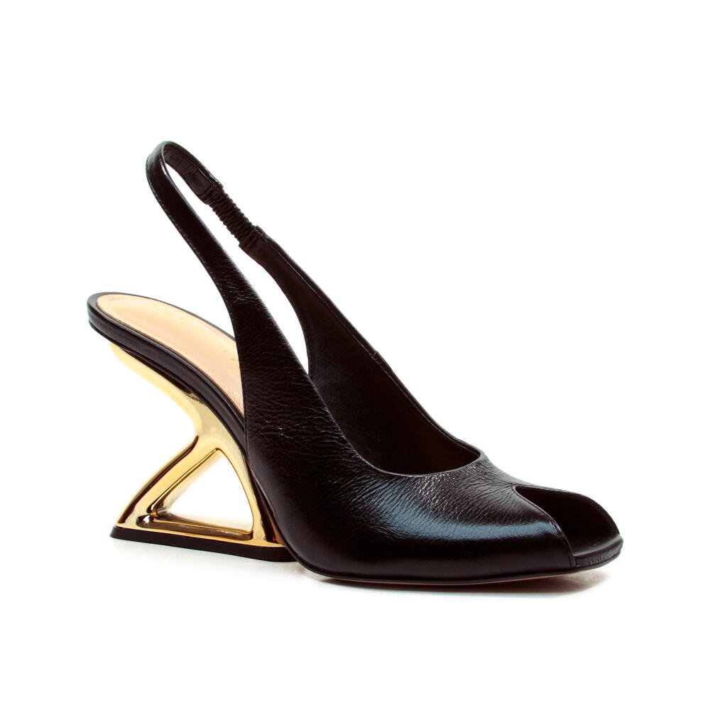 Slingback Peep Toe Couro Preto Cecconello 2773001-2 Preto 3