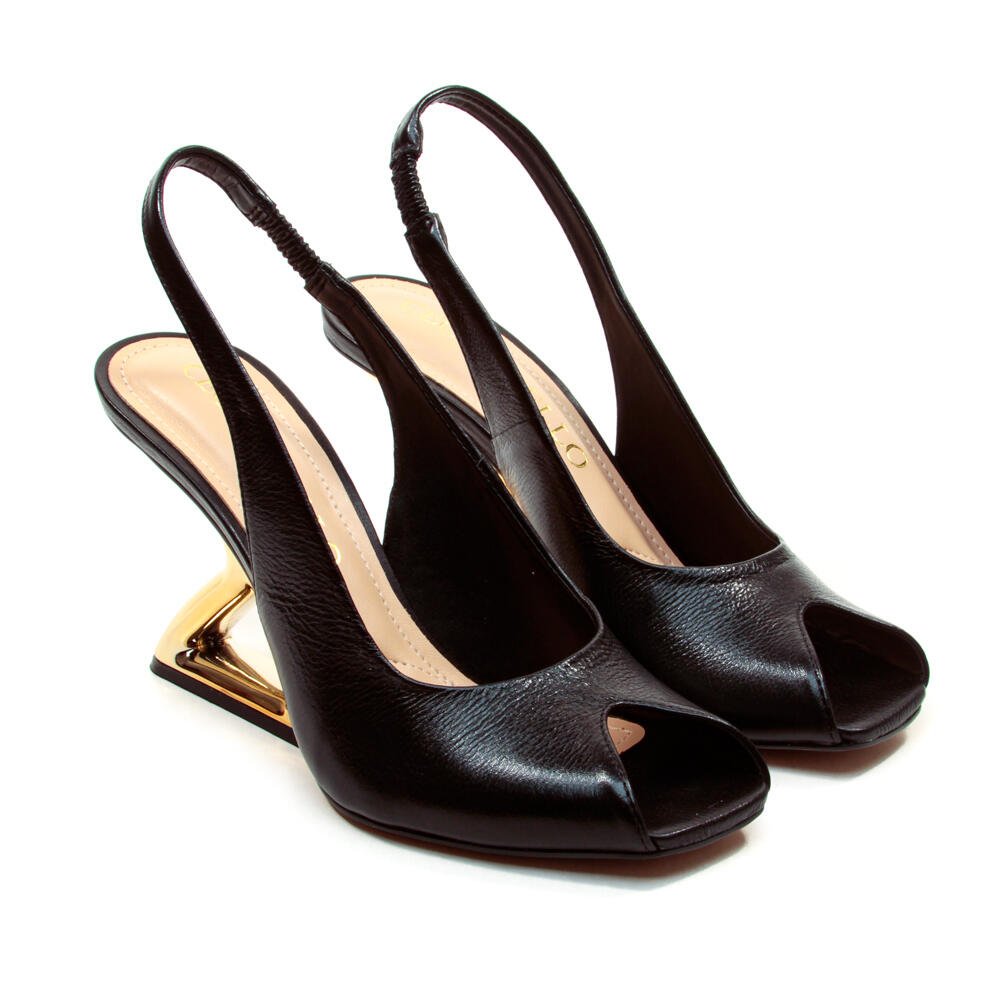 Slingback Peep Toe Couro Preto Cecconello 2773001-2 Preto 5