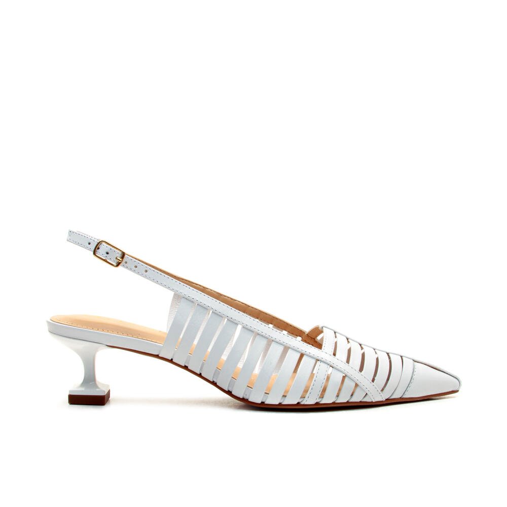 Slingback Couro Branco Salto Baixo Cecconello 2777001-3