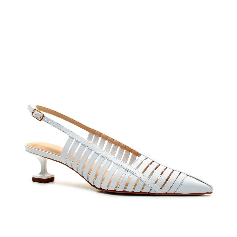 Slingback Couro Branco Salto Baixo Cecconello 2777001-3 Branco 2