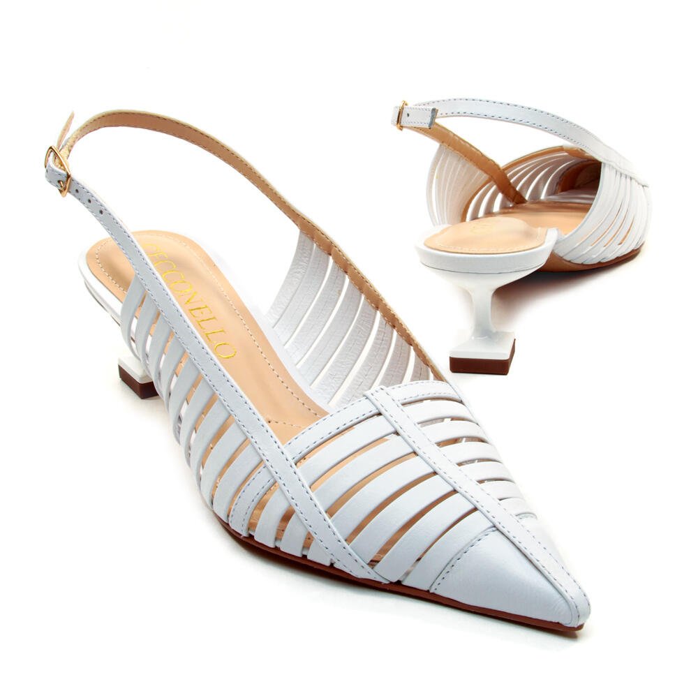 Slingback Couro Branco Salto Baixo Cecconello 2777001-3 Branco 4