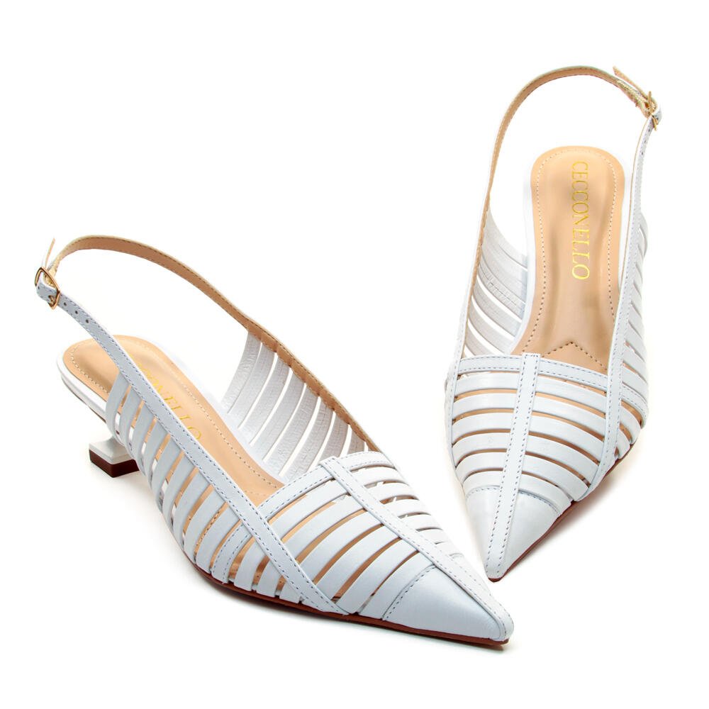 Slingback Couro Branco Salto Baixo Cecconello 2777001-3 Branco 5